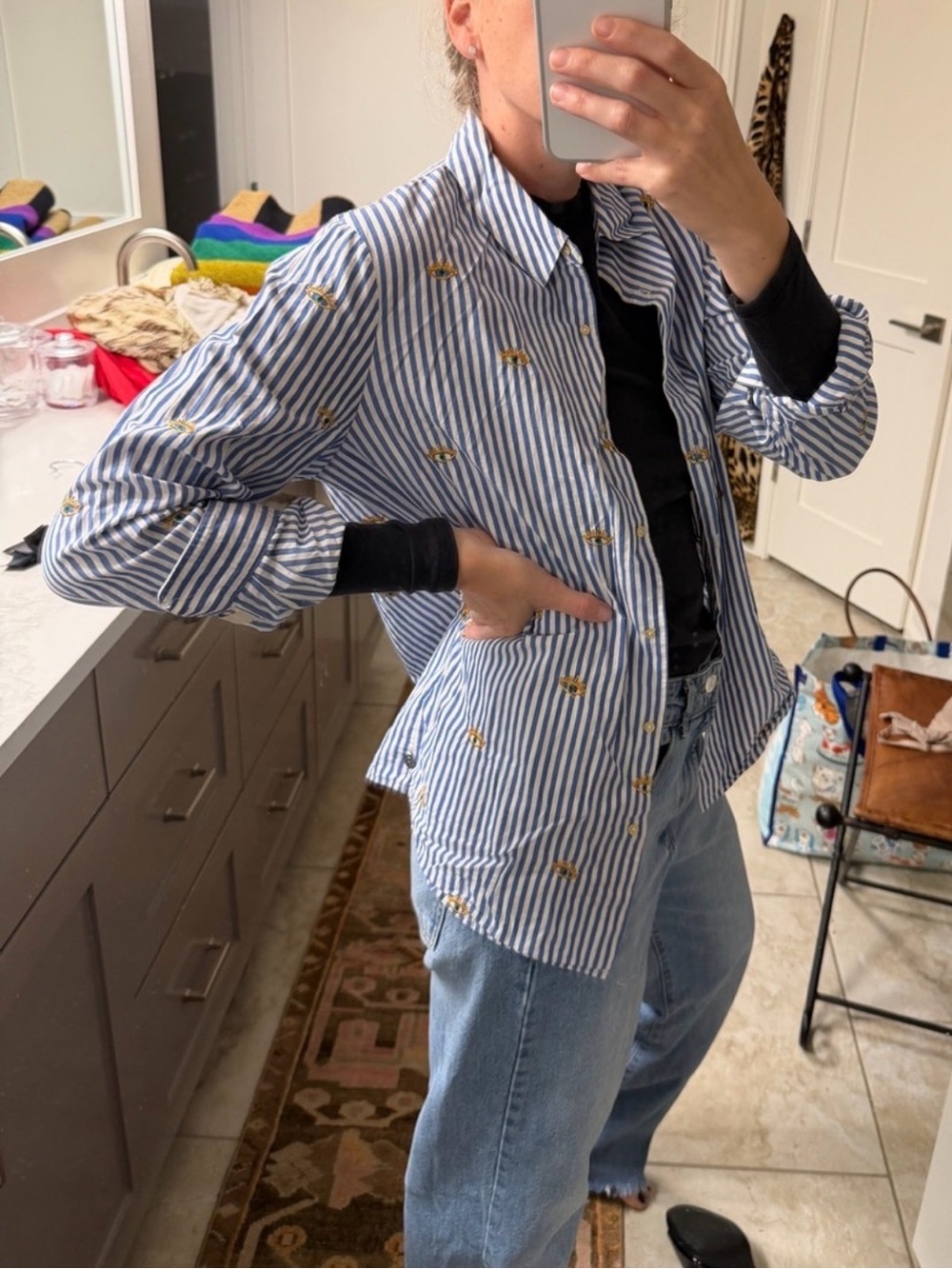 Scotch & Soda Blue and White Striped Embroidered Shirt
